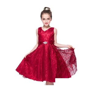 Girl'S Dresses Girls Evening Dress 9 Colors Lace Thick Satin Sash Ball Gown Birthday Party Christmas Princess Flower Drop Delivery B Dh7Gk