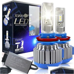 FIELI AUTO 2PCS T1 H4 LEGGIO LED H7 CANBUS H1 H3 H11 880 9005 9006 FIEDILI TURBO 70W 7000LM BB Mobils Headlamp 6000K Drop DHVUT