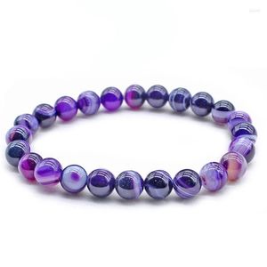 Charm Bracelets Natural Stone Beads Bracelet For Women Purple Color Agates Onyx Buddha Elastic Round Beaded Bangles Yoga Jewelry 8mm