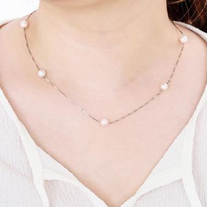 Chains Authentic 925 Sterling Silver Freshwater Pearl Cute Women Choker 40 5cm Extend Chain NecklaceChains