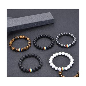 Braccialetti con ciondoli 10Mm Bracciale con perline in pietra naturale Arcobaleno Lgbt Relazione Coppie Occhio di tigre Lava Yoga Perline Goccia regolabile Deliv Dh5Tm