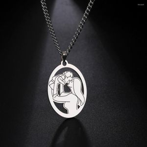 Pendant Necklaces Cazador Mother Baby Pendants Necklace Stainless Steel Long Chain Choker Jewelry Family Love Birth Gift 2023 Wholesale