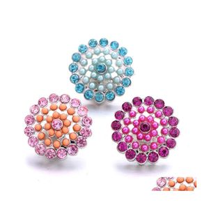 Charms Bottone a pressione all'ingrosso Risultati dei gioielli Cristallo Imitato Perle Perline Strass 18Mm Bottoni automatici in metallo Bracciale fai da te Gioielliere Dhztq