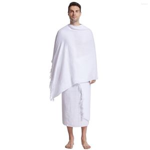 Abbigliamento etnico Uomo 2 Pezzi Asciugamano Pellegrinaggio Ihram Per Musulmano Arabo Mecca Hajj Islamico Ramadan Preghiera Costumi Culto Scialle Jubba Thobe