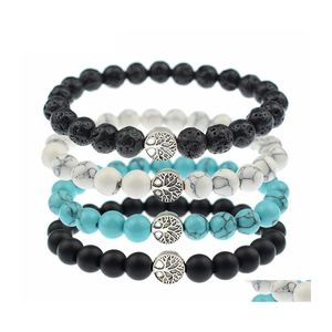 Charm Armbands Tree of Life Charms Bead Classic 8mm Turquoise Lava Stone Elastic Friendship Armband For Women Men smycken Drop Deli Dhxw5