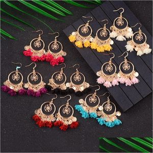 Car Dvr Dangle Chandelier Vintage Bohemian 8 Color Round Dangling Earrings For Woman Fabric Flowers Earring Ethnic Fantasy Boucles D Dh43V