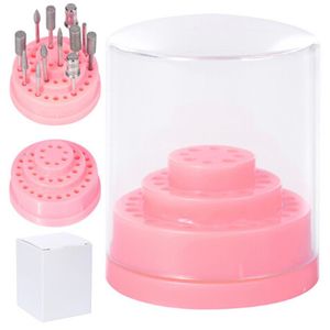 1pcs 48 buracos broca de unhas rosa bits stand stand exibir prego drill bit box organizador de cont￪iner Manicure Tool314j