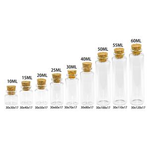 Storage Bottles Jars 24pcs 10ml 15ml 20ml 25ml 30ml 40ml 50ml Cute Clear Glass Bottles with Cork Stopper Empty Spice Bottles Jars DIY Crafts Vials 230217