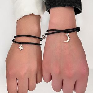 Bracelets de charme 2 PCs/conjunto Casal Star Moon Bracelet para homens homens corda corda Coração Chave de jóias magnéticas Amizade de amizade de amizade do pulso presente