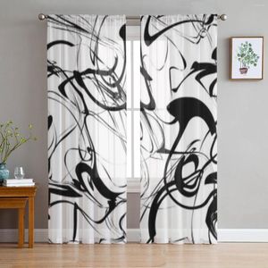 Curtain Black And White Marble Texture Sheer Curtains For Living Room Bedroom Window Treatment Kitchen Chiffon