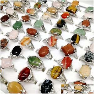 Pierścienie zespołu DVR samochodu 30 sztuk/Lot Rainbow Natural Gem Stone For Women Men Mężczyznę Mix Wzory w stylu artystycznym