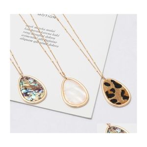 Pendant Necklaces Designer Waterdrop Abalone Shell Leopard Necklace Metal Long Chain Sweater Geometric Jewelry Drop Delivery Pendants Dhau1