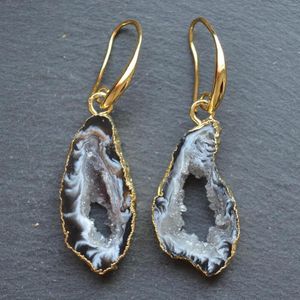 Brincos de balanço Nature Black and Grey Geode Slice Brincho Drruzy for Women