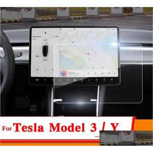 Bil DVR -bilklistermärken 15 tum Tesla Model 3 Y 2021 SN Tempered Glass Protector Film för tillbehör Navigator Touch Display HD Drop Deli Dhxuw