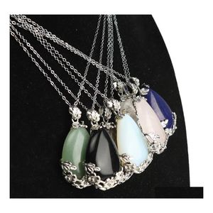 Pendant Necklaces Flower Edged Water Drop Natural Stone Opal Crystal Necklace Chakra Healing Jewelry For Women Men Carshop2006 Deliv Dh9Sv