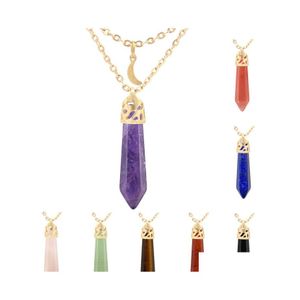 Pendant Necklaces Natural Stone Reiki Healing Necklace Moon Hexagonal Opal Amethysts Quartz Pink Crystal Chakra Pendum Drop Delivery Dhhq6