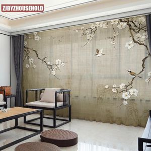Vorhang, anpassbar, chinesischer Stil, Magnolien-Pfirsichblüten-Blumen- und Vogel-Stoff, Gaze-Vorhänge für Schlafzimmer, Wohnzimmer, Arbeitszimmer