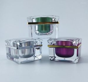 Storage Bottles 30g Green/purple/silver Square Shape Acrylic Jar Tin Pot Day Night Cream/gel/moisturizer/essence Serum Skin Care Plastic