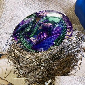 Car Dvr Other Interior Accessories Lava Dragon Egg Glowing Dinosaur Collection Statue Resin Souvenir Crystal Mineral Gems Home Decor C Dhb6B