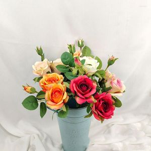 Decorative Flowers Imitation Flower Royal Rose Wedding Decoration Bouquet Household Ornaments Arrangement Silk False