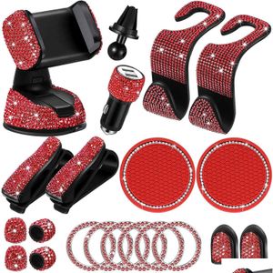 Carro dvr Outros acess￳rios de interiores 20pcs/set shinestones titular de telefone de carro bling for women ganchos adesivo conjunto de gotas rosa entrega mob dhzji