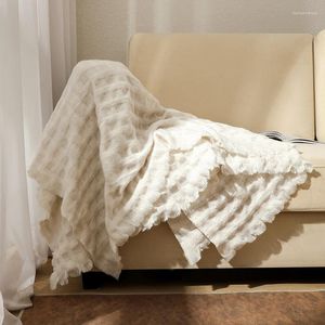 Filtar bohemisk stil fast färg soffa kast filt med tofsar dekorativ soffa säng löpare täcker vuxen