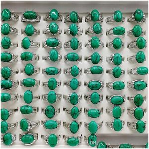 Car Dvr Band Rings Fashion Charm 20 Pieces/Lot Turquoise Green Natural Stone Ring Fit Womens Men Malachite Jewelry Gift Drop Delivery Dhn8D