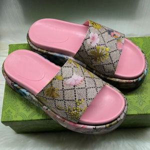 2023ss womens flower print Platform slippers 55mm height canvas covered platform Wedges with box and dust bag