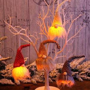 Julekorationer LED Lätt randig mössa Faceless Doll Little Figurine Elf Ornament Decoration Nordic Shine Gnome Old Man Dolls Xmaschris