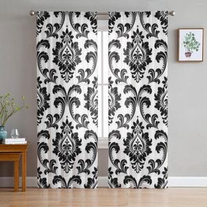 Curtain Flower Black White Sheer Curtains For Living Room Transparent Tulle Window Treatments Bedroom Kitchen Home Decor Veil Drapes