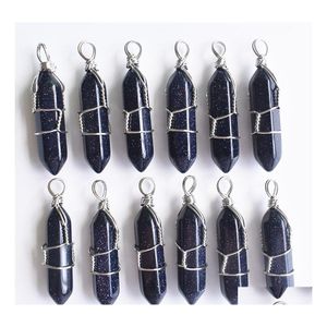 Charms Sier Wire Natural Stone Blue Sand Hexagonal Healing Reiki Point Pendants For Jewelry Making Carshop2006 Drop Delivery Finding Dhj4B