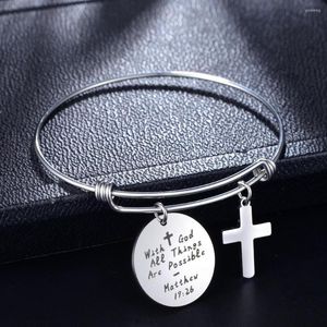 Bangle polishPlus personalizada com deus pulseira cruzamento aço inoxidável Fé religiosa ajustável presente personalizado