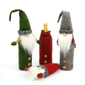 Christmas Gnomes Wine Bottle Cover Handmade Swedish Tomte Gnomes Santa Claus Bottle Toppers Bags Holiday Home Decorations FY3436