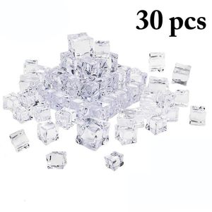 Other Event Party Supplies 30mm 30pcs Reusable Fake Ice Cubes Artificial Acrylic Crystal Cubes Wedding Party Decor Whisky Drinks Display Pography Props 230217