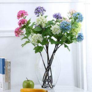 Dekoratif çiçekler 3head yapay ortanca çiçek düğün dekorasyonu ev oturma odası düzenleme vazo