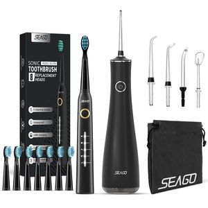 Tandborste Seago Water Floser Teeth Cleaner med 5 munstycken Portable Dental Water Jet Sonic Electric Tooth Brush Bruste med 8 st huvuden 230217