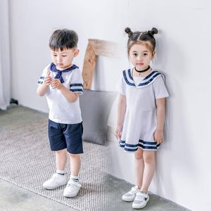 Clothing Sets Sister Brother Matching Clothes Set Sailor Summer College Toddler Girls Dress Short Sleeve Kids Boys Navy Costume