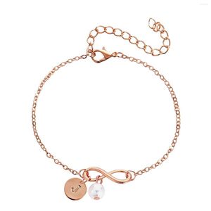 Armreif, Armband und Ring-Set, personalisierbar, mit Initialen, rosévergoldet, 26 Buchstaben, 8-förmige Perlen-Reifen für Frauen