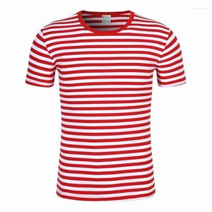 Men's T Shirts O-Neck Cotton Tee 2023 Spring Summer Casual Short Sleeve Shirt Men Brand Clothing Red White Striped T-Shirt Homme S-3XL