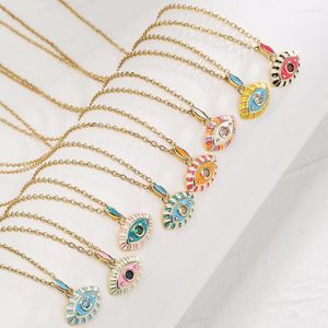 Pendant Necklaces BUY 2023 Trendy 8 Colors Enamel Lovely Eye Delicate Gold Color Evil Necklace Female Party Jewelry Accessories