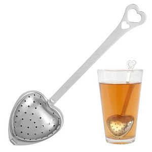 Rostfritt stål Långt greppsked Löst tebladfilter Hjärtformat Mesh Tea Infuser Tea Siler TT0218