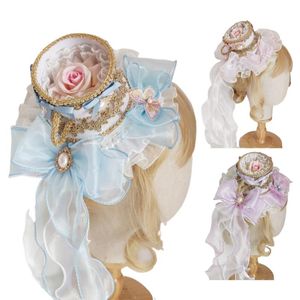 Berets lolita vintage okrągły hat halfled koronkowy dziobek Pearl Pendant Tea Party Connet Fryzura Królewska anime Cosplay Dropshipberets