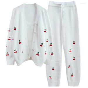 Kvinnors sömnkläder 3st pyjama set kvinnor vinter varm sammet hemkläder kostymer tjock söt flanel pyjamas mantel mjuk loungekläder pyjama häll