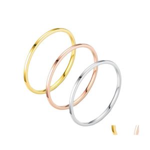 Anelli a fascia Semplice 1 mm sottile Anello coppia in acciaio inossidabile per donna Moda uomo Classico Amante Gioielli da dito Regali di compleanno Drop Delive Dhep9