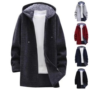 Men's Jackets Autumn And Winter Fashion Solid Colors Long Sleeve Zipper Knitted Warm Hooded Sweater Jacket Outerwear Chaquetas Hombre#g3