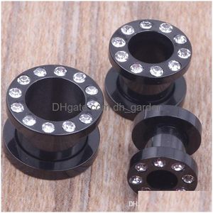 Plugs Tunnels 50Pcs/Lot Mix 412Mm Stainless Steel Black Screw Body Jewelry Piercing Crystal Flesh Tunnel Ear Plug Drop Deli Dhgarden Dholi