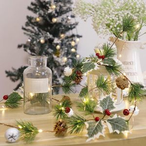 Dekoracyjne kwiaty wieńce 2M 20LLD Christmas Leaf Lights z koralikami Garland Fairy Xmas Dekoration