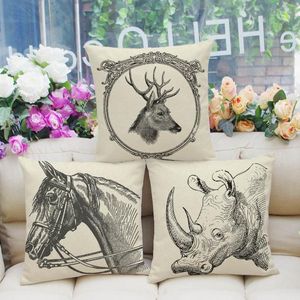 Pillow Hand Painted Realistic Animal Linen Cover Elk Rhinoceros Hippo Sofa Core Nordic Throw /Decorative