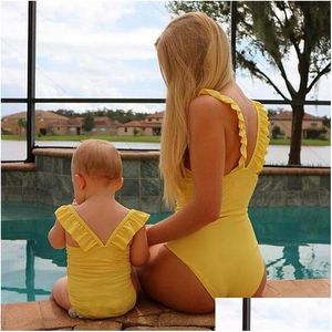 Car Dvr Family Matching Outfits Mommy And Daughter Mother Swimsuit Kids Swimwear Bikini Baby Drop Delivery Maternity Clothing Dh0Ld