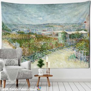 Tapestries Bustling City View Van Gogh Painting Tapestry Wall Hanging Tapez Hippie Art Style Living Room Bedroom Home Decor